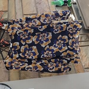Cabi Lydia Navy/Gold Floral Print Chiffon Blouse Style 3246 Sz L